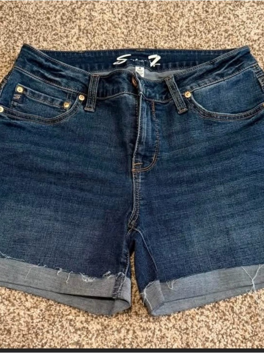 Dark Blue Denim Roll-Hem Women's Shorts